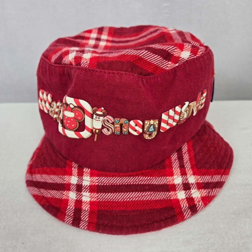Disney‎ Spirit Jersey Walt Disney World Holiday Plaid Bucket Hat Rare Red Xmas